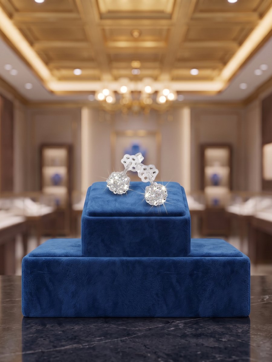 Orecchini Magic in oro bianco con diamanti in pav&eacute; a forma di fiore, da Lalinga Oro a Taranto